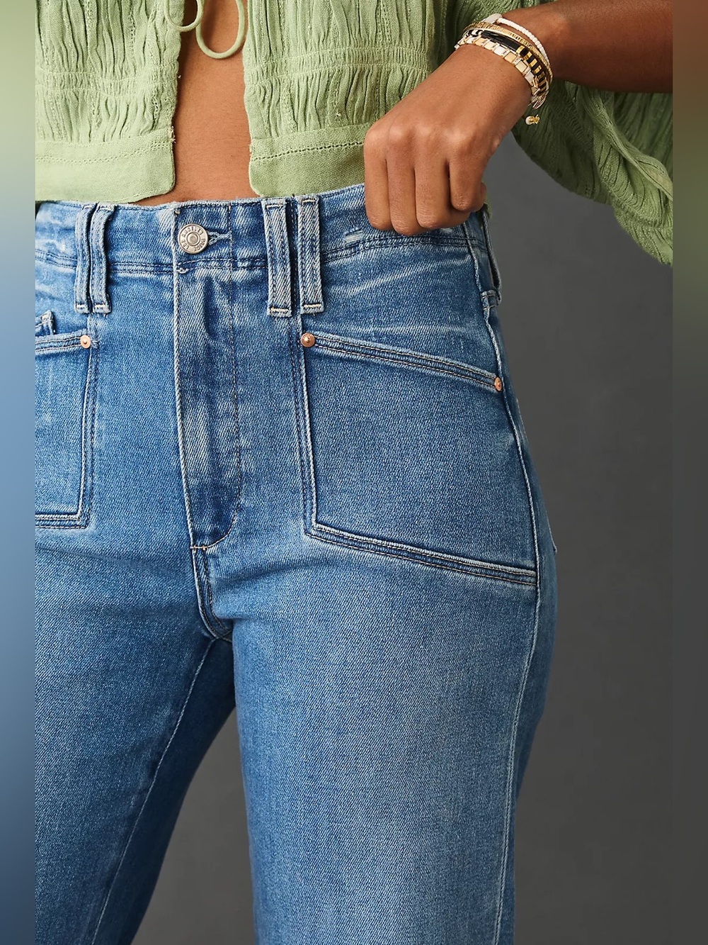 PAIGE Light Blue High-Rise Wide Leg Jeans - Picture 4 of 13